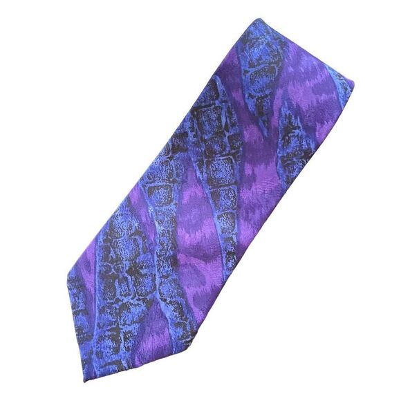 Picasso Blue and Purple Animal Print Italian Silk Tie - Picture 1 of 6